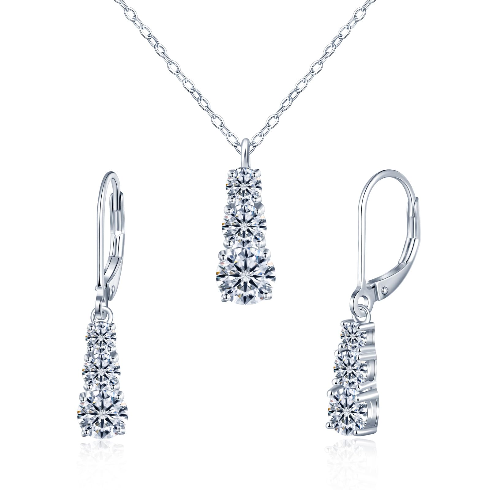 Drei Moissanite Anhänger Tropfen Ohrringe und Halskette Set 925 Sterling Silber Damen Schmuckset, VVS1 D Farbe 1.8 Karat Silber Schmuck für Frauen Freundin Mama