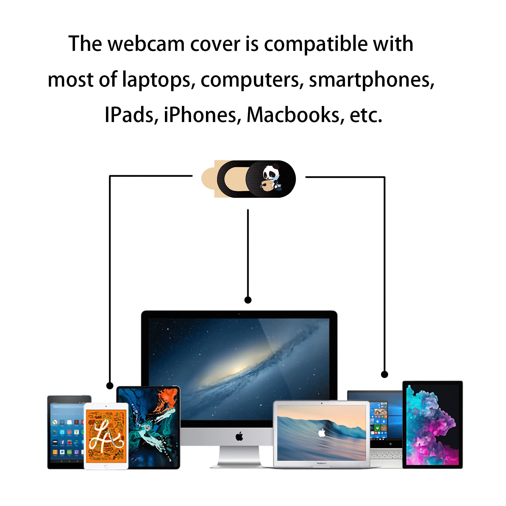 Webcam Cover[8 Pezzi], Copertura per Webcam, Ultra Sottile, Copertura per Fotocamera Slide, Protezione della Privacy per Computer Portatile, Smartphone, Pc (Panda, Nero)