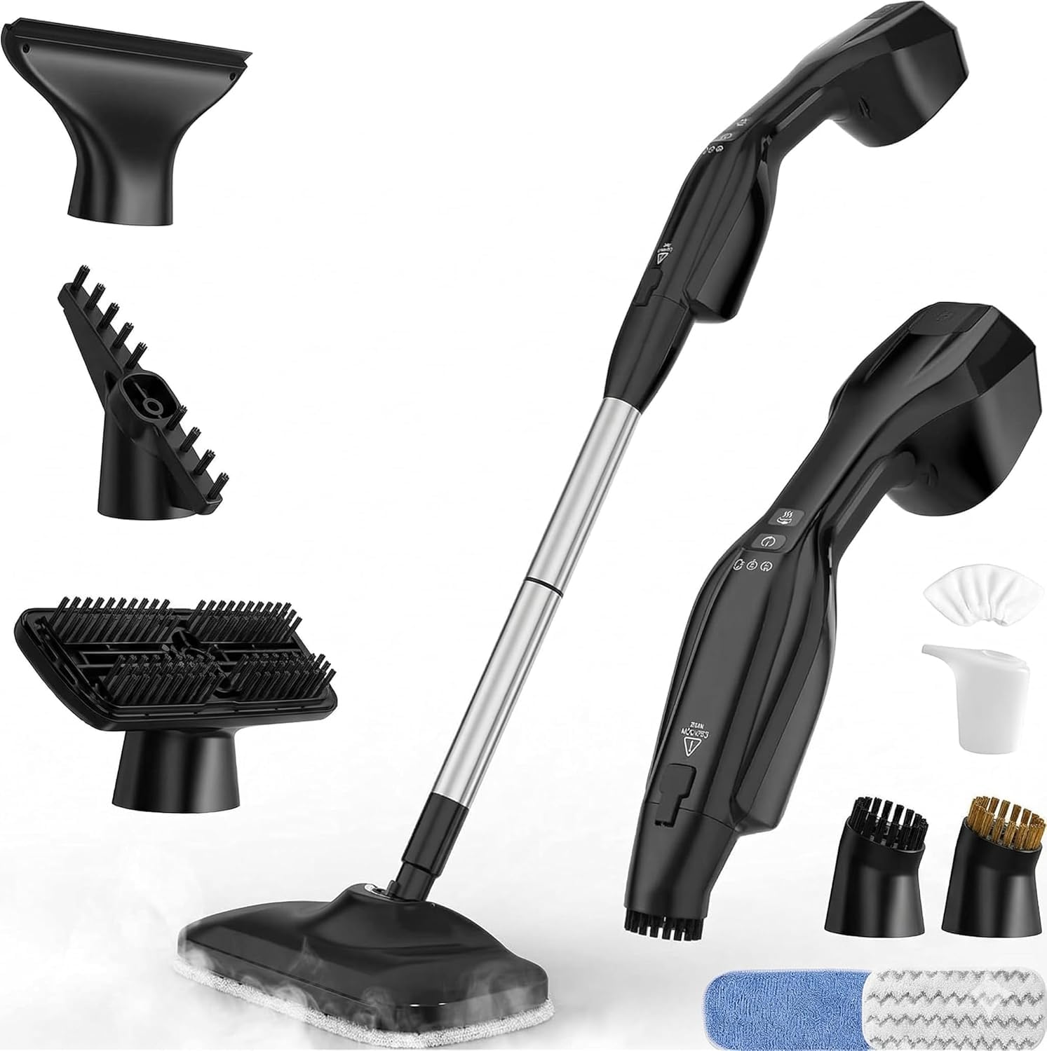 Scopa vapore professionale PEXCHO, 120°C, non abrasiva con panni microfibra – per pavimenti in legno, laminato, legno sigillato, marmo