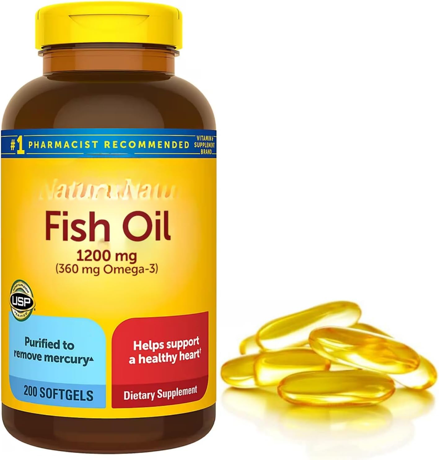 Omega 3 Fish Oil BurpLess Fish Oil 1200 mg, Heart & Wellness Support, Omega 3 Supplement with 300 Softgels (Pack of 1)