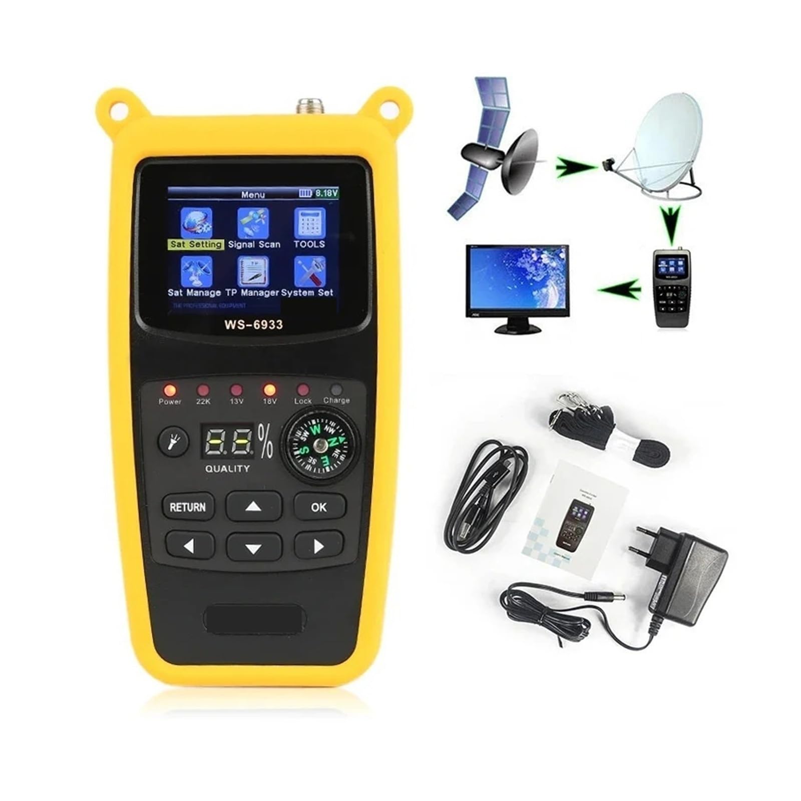 Détecteur de Satellite numérique WS-6933 DVB-S2, récepteur de Mesure de Signal avec écran LCD de 2.1 Pouces pour Le dépannage