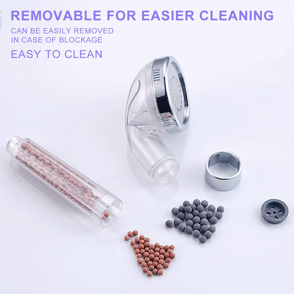 HMTE Soffione Doccia, filtrazione Filtro ad Alta Pressione Risparmio idrico 3 modalità Funzione soffioni Doccia palmari per Pelle secca e Capelli