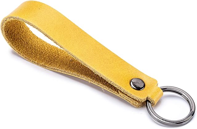 Aileder Leather Car Keychain Key Holder Real Leather Strap Valet Key Chain Keyring Key Fob Lanyard (Yellow)