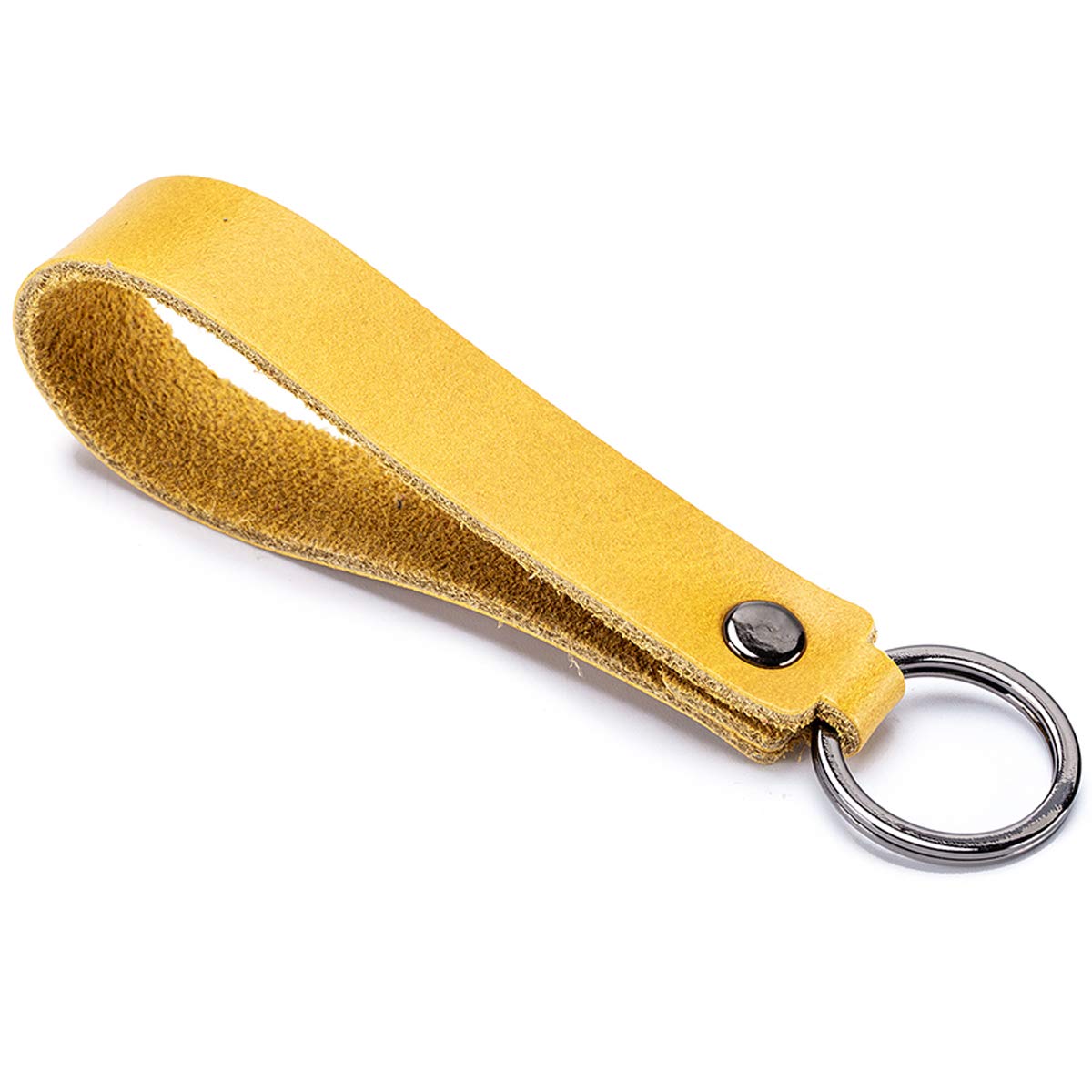 Aileder Unisex Yellow Leather Car Keychain Key Holder Real Leather Strap Valet Key Chain Keyring Key Fob Lanyard (Yellow)