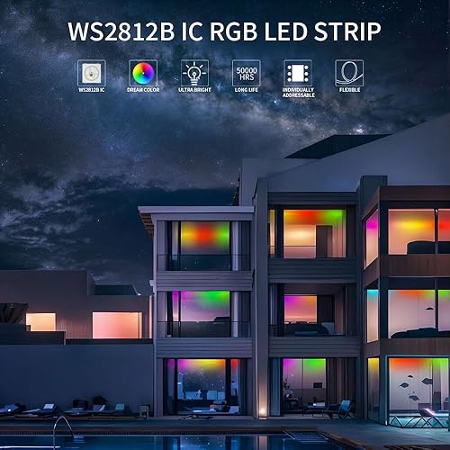 Miniatura 4 de Tira LED RGB direccionable individualmente 3.2FT 5050 SMD con WS2812 IC Control inteligente Flexible sueño a todo color 144Pixelsm Negro PCB Luz