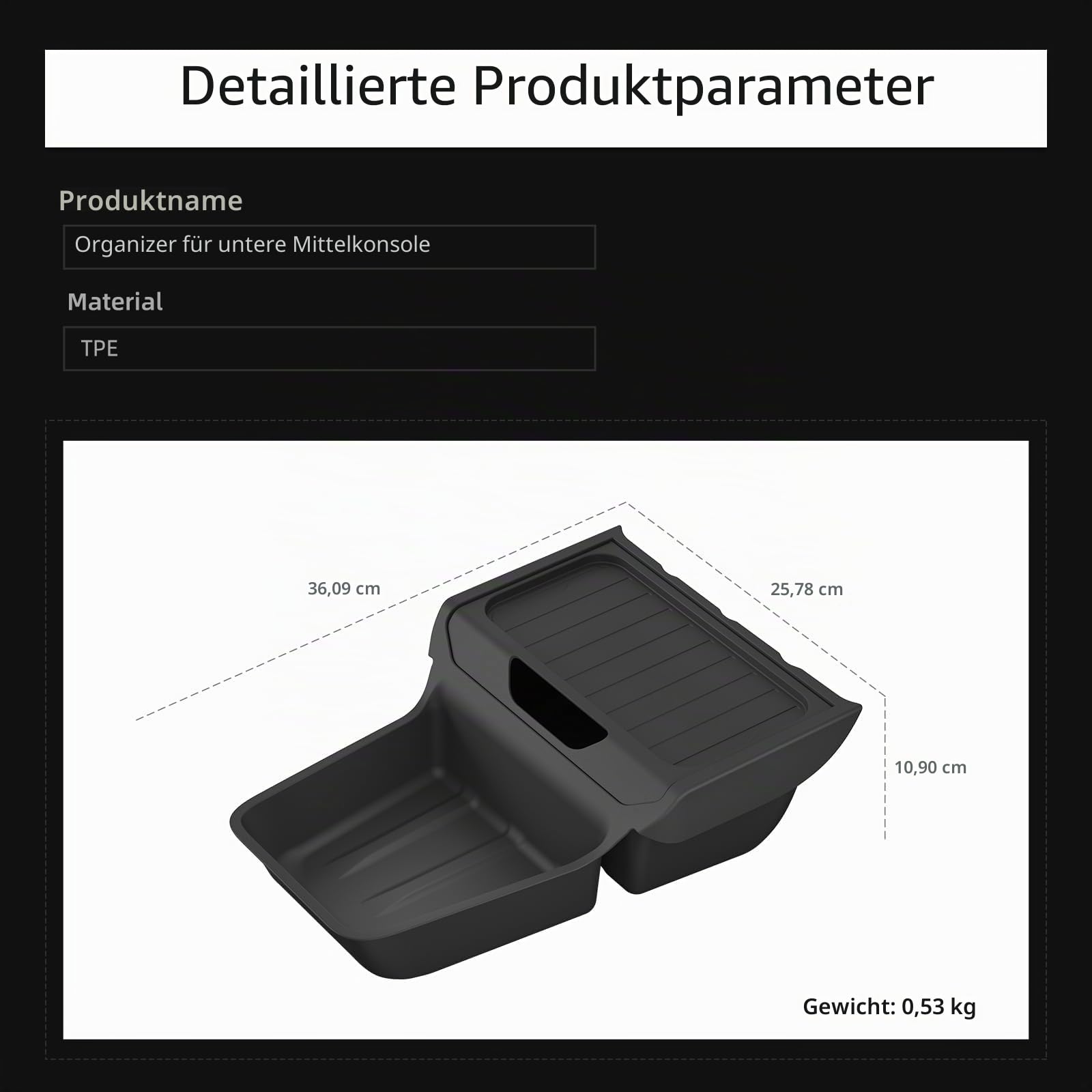 Für Tesla Model Y Juniper 2026 2025 Mittelkonsolen-Organizer, TPE Unterer Aufbewahrungseinsatz, rutschfeste Innenaufbewahrungsbox für Model Y Juniper Standardversion
