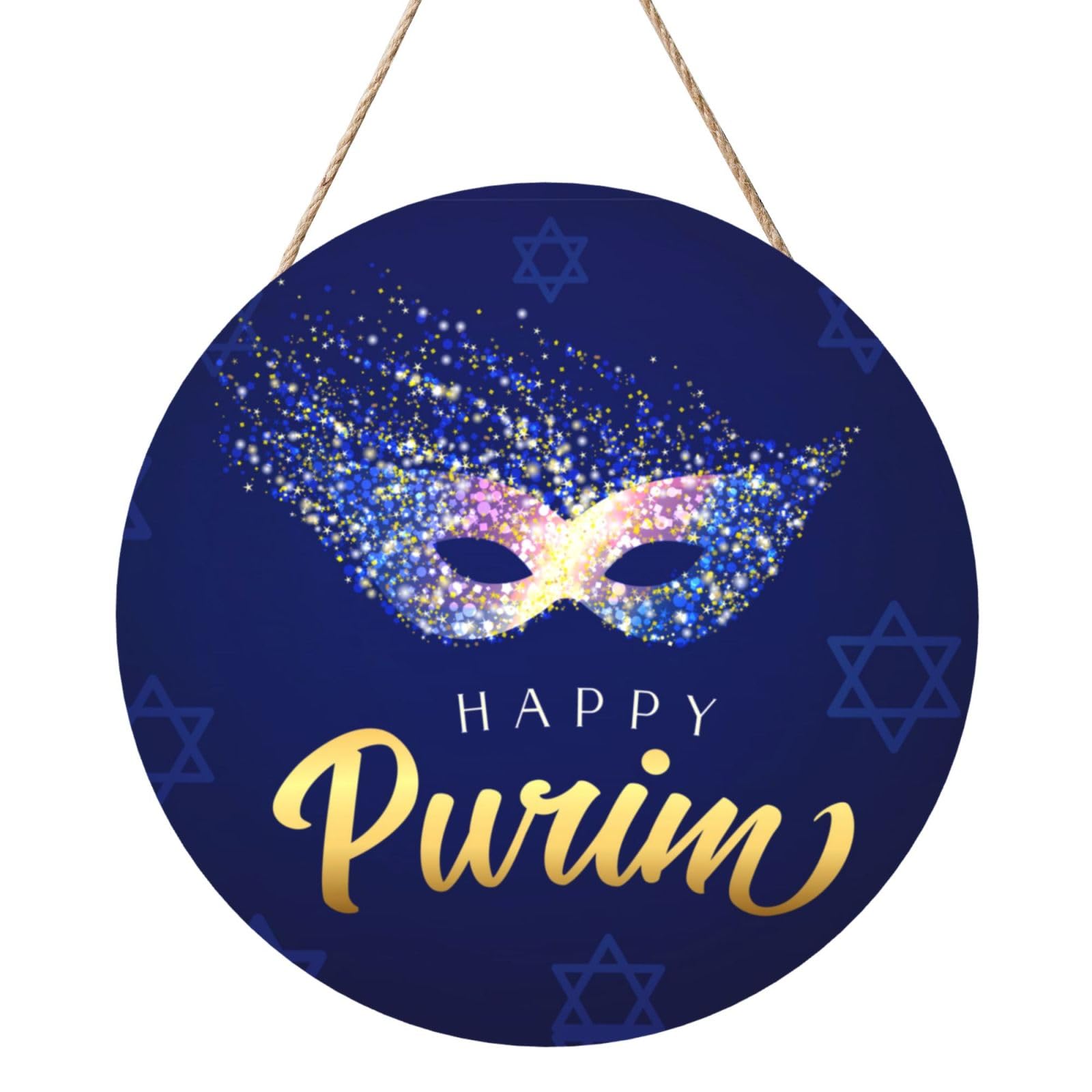Happy Purim Day Jewish Carnival Door Signs Plaques Wood Welcome Sign For Front Door Wall Hanging For Home Farmhouse Office Classroom Party Decoration