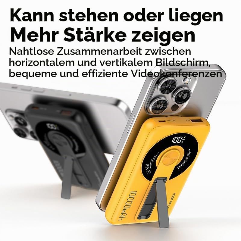 KONFULON Powerbank für Magsafe 10000mAh, 15W Qi Wireless & 22.5W USB-C Fast Charging, Ultra-Kompakt 1.5cm Slim Design, Magnetische Schnelllade-Powerbank für jedes Smartphone S