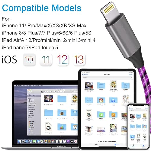 Miniatura 6 de Cable de carga con luz LED para iPhone, certificado MFi de Apple, cable de carga rápida USB A a Lightning compatible con iPhone 13 Pro Max 12 Mini