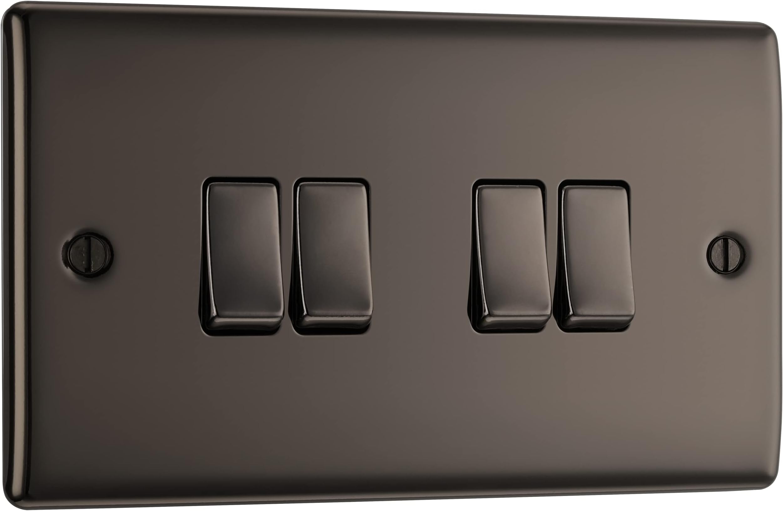 BG Nexus Metal Black Nickel, 20A 16AX Quadruple Switch, 2 Way