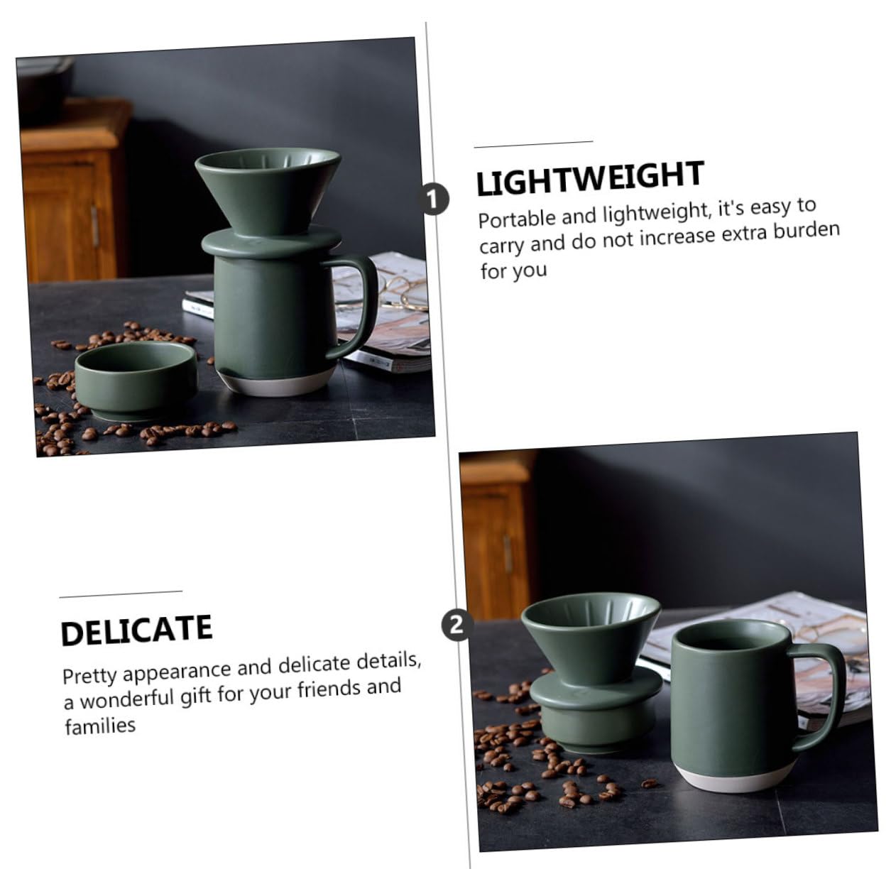 Taza de Filtro de Café de Cerámica Verde, Juego Portátil