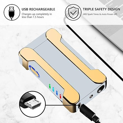 Miniatura 4 de Encendedores eléctricos recargables a prueba de viento, encendedor electrónico, encendedores de metal para campamento, senderismo, actividades al