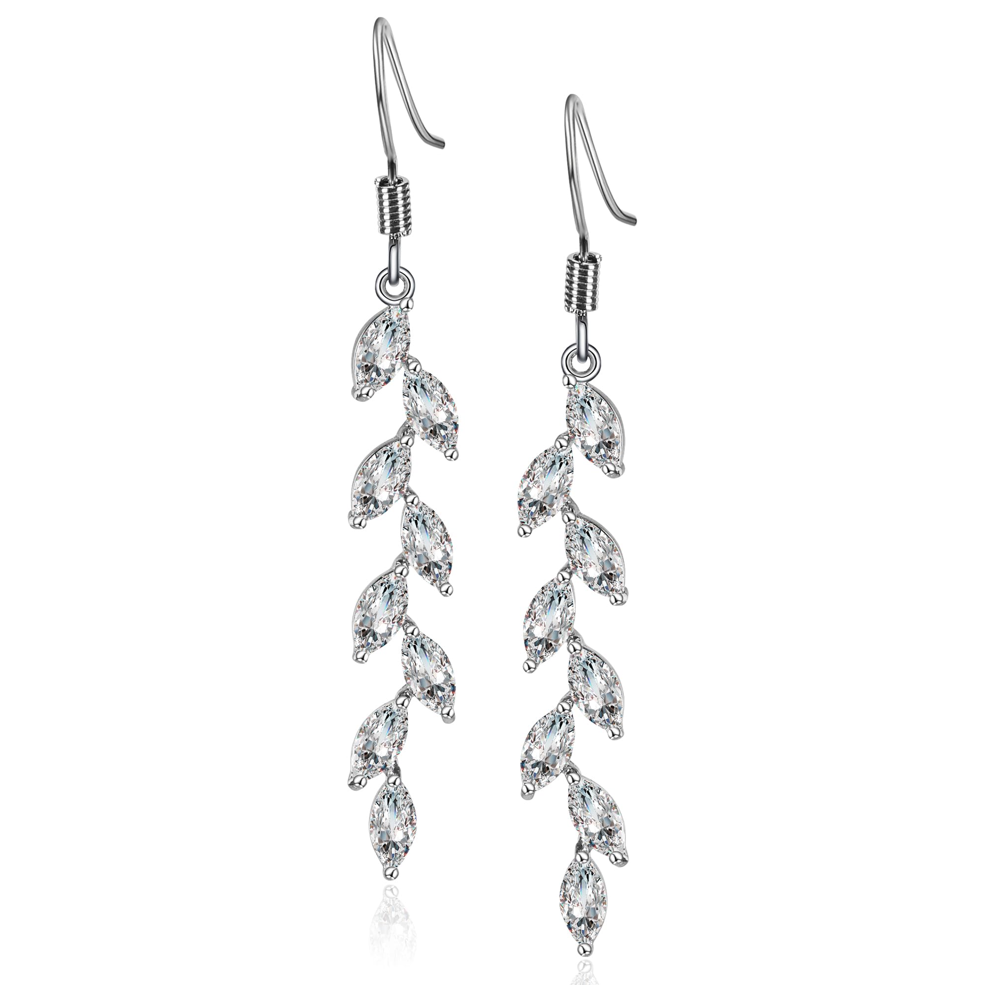 Silver Dangle Earrings for Wedding Bridesmaid - Rhinestone, Dangling, Prom Earrings