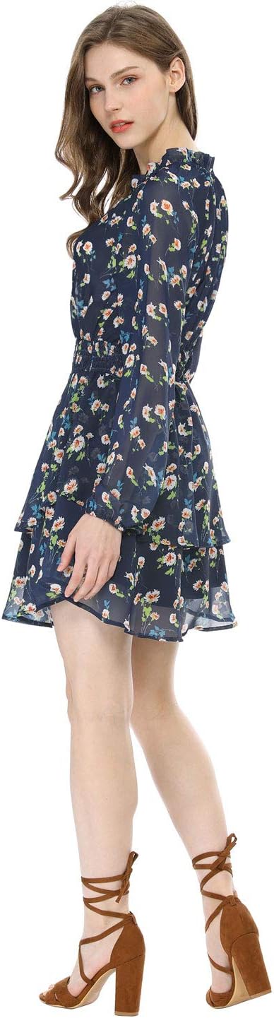 Allegra K Women's Ruffled Floral Smocked Waist Layered Tiered Chiffon Dress - Image 4