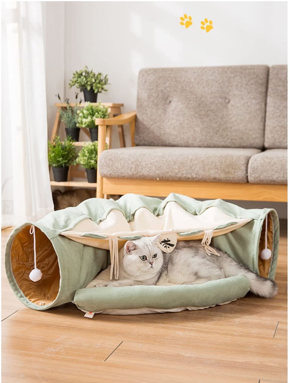 Casa para gatos, juguete interactivo para gatos, juguete de juego interactivo, plegable, hurones, conejo, cama, túneles, tubo, juguetes de interior, producto de ejercicio para gatitos (caqui)