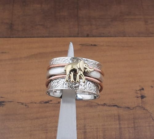 Elephant Spinner Ring, Fidget Anxiety Ring, Sterling Silver Ring Women, Meditation Spinner Ring, Elephant Wide Band Ring, Boho Jewelry For Gift