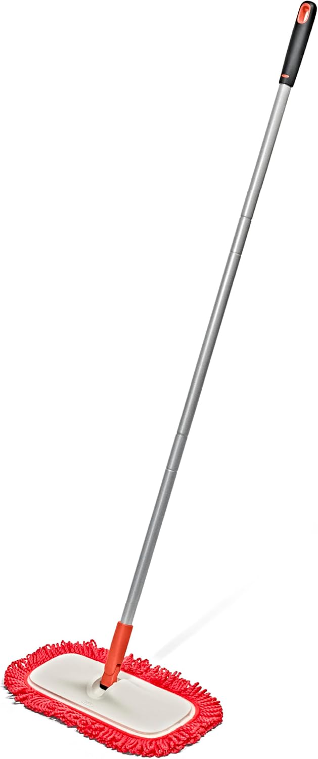 OXO Good Grips Wet & Dry Microfiber Mop, 2-in-1 mop and Duster for Sparkling Floors, Machine-Washable Reusable Microfiber Pads, Floor Cleaning Essentials