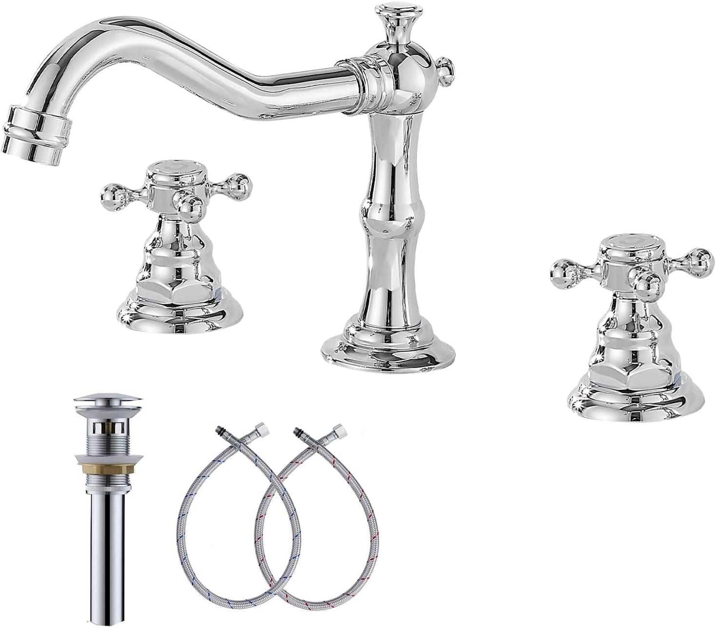 GGStudy Two Handles 3 Holes 8-16 inch Widespread Bathroom Sink Faucet Chrome Basin Mixer Tap GGStudy Two Handles 3 Holes 8-16 inch Widespread Bathroom Sink Faucet Chrome Basin Mixer Tap