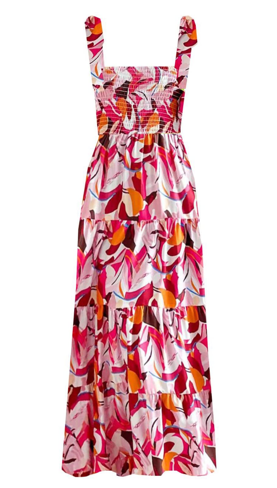 kinstell Women's Summer Boho Spaghetti Strap Square Neck Ruffle Casual Flowy Long Dress Beach Swing Party Maxi Dress