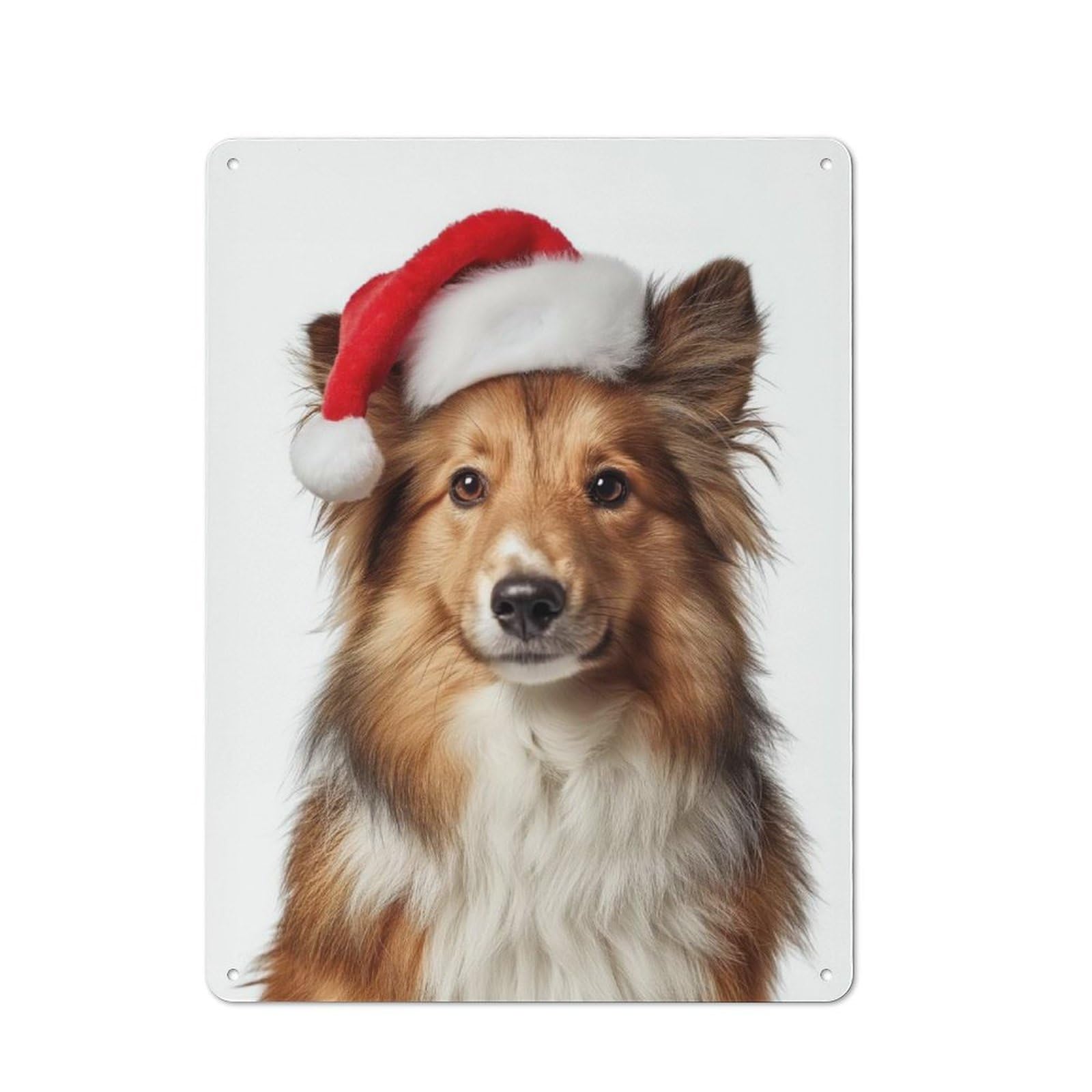 Junmoney Shetland Sheepdog With Santa Hat Portrait Simple Retro Tin Sign 40X30cm, Office Wall Decor For Hobby Room, Office, Lounge Or Living Room