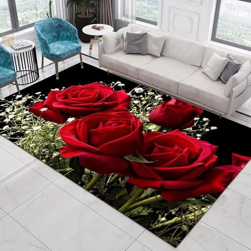 Tapis d'entrée antidérapant 3D rose rouge contre les sols glissants