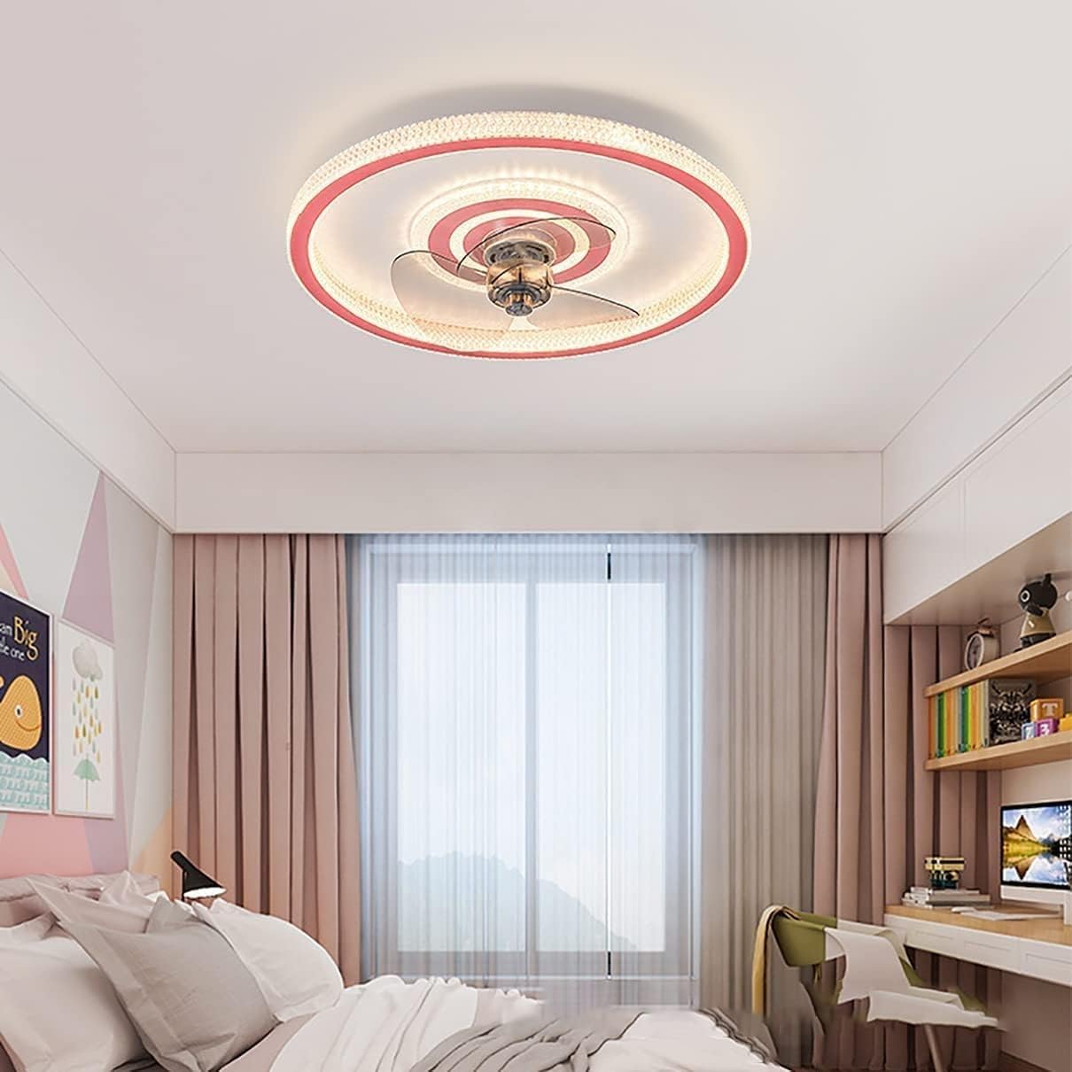 HXYSXHJUO Ceiling Fan Light 3 Speed Dimmable Led Lamp with Remote Pendant Living Room Fixtures Home Decoration(Color:Pink)