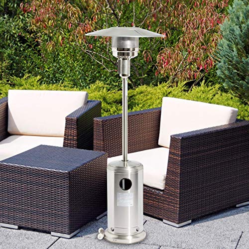 Sohler Deluxe Portable 13000W Stainless Steel Metal Silver Outdoor Wheeled Garden Balcony Fire BBQ Pit Grill Gas Patio Heater Free Standing Regulator Tower 13Kw with Wheels