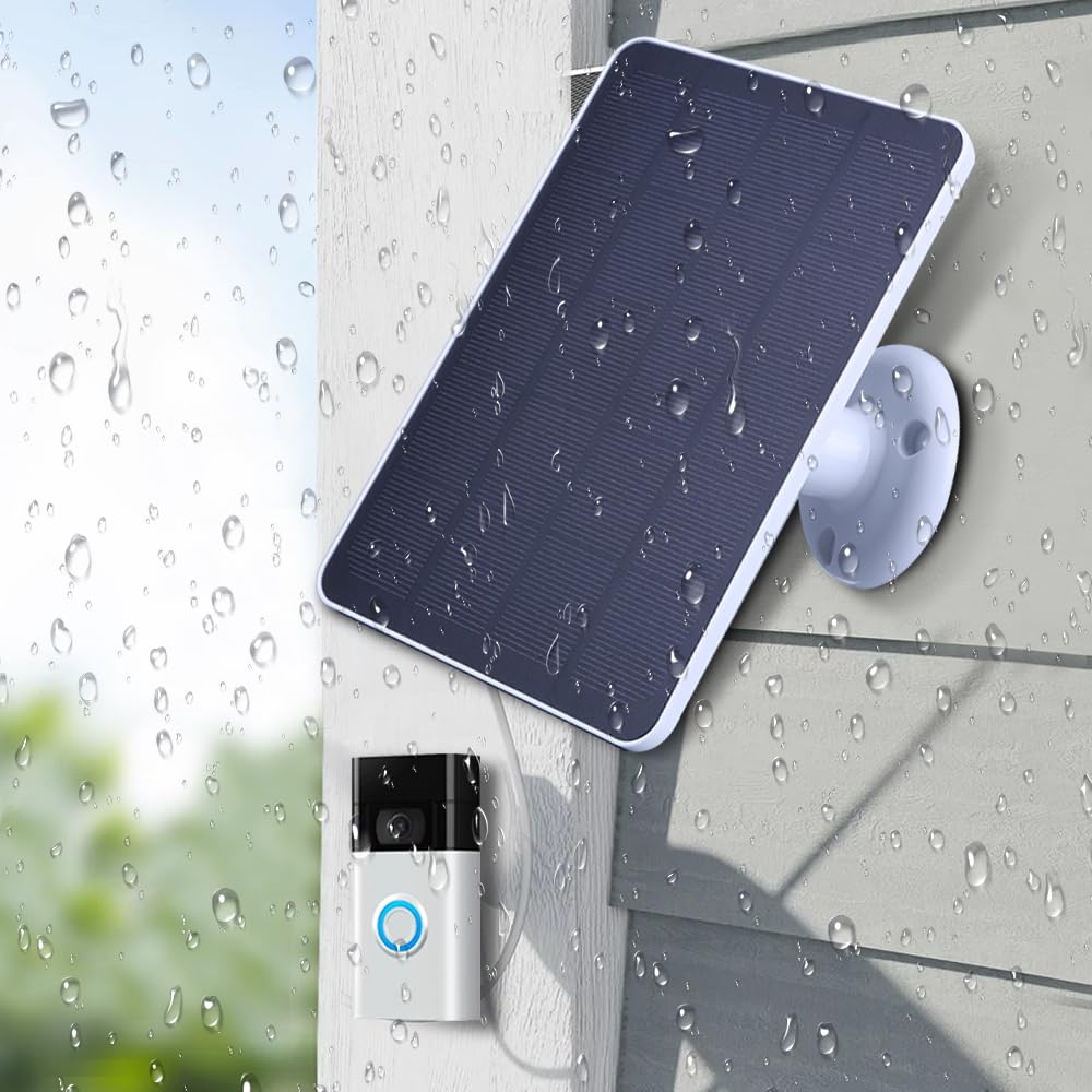 Panneau de charge solaire étanche 4 W 5 V Support réglable à 360° avec câble de charge de 2,9 m pour sonnette vidéo Ring 4/3/2