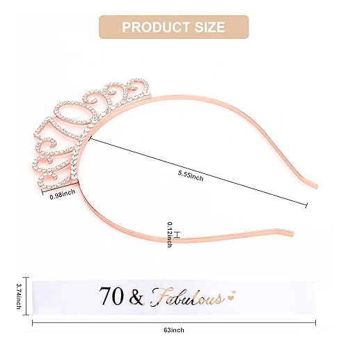 Miniatura 4 de CIEHER Corona de cumpleaños de 70 + banda de cumpleaños de 70 y fabuloso, decoraciones de cumpleaños de 70 años, regalos de cumpleaños 70 para