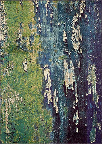 Image of Unique Loom Estrella Collection Distressed, Landscape, Abstract, Modern, Earth Tones Area Rug, 8' x 11' Rectangle, Navy Blue /Beige