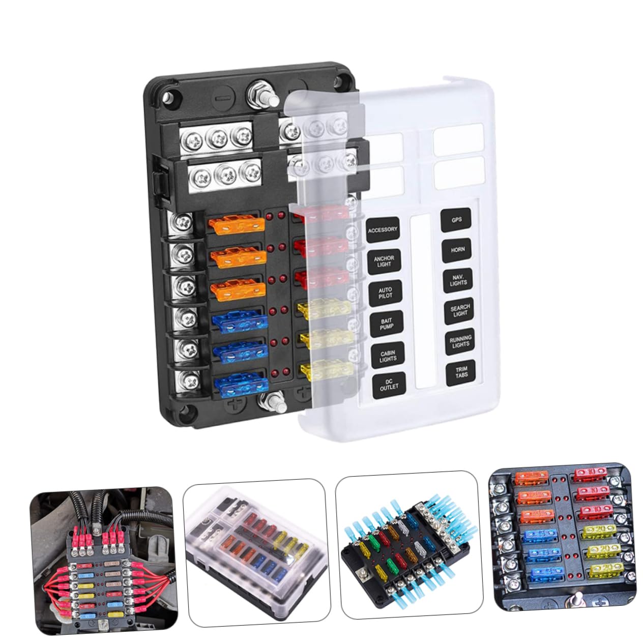 Caja de Fusibles de 12 Vías Dc32v 100a Pbt PC para RV y Yate