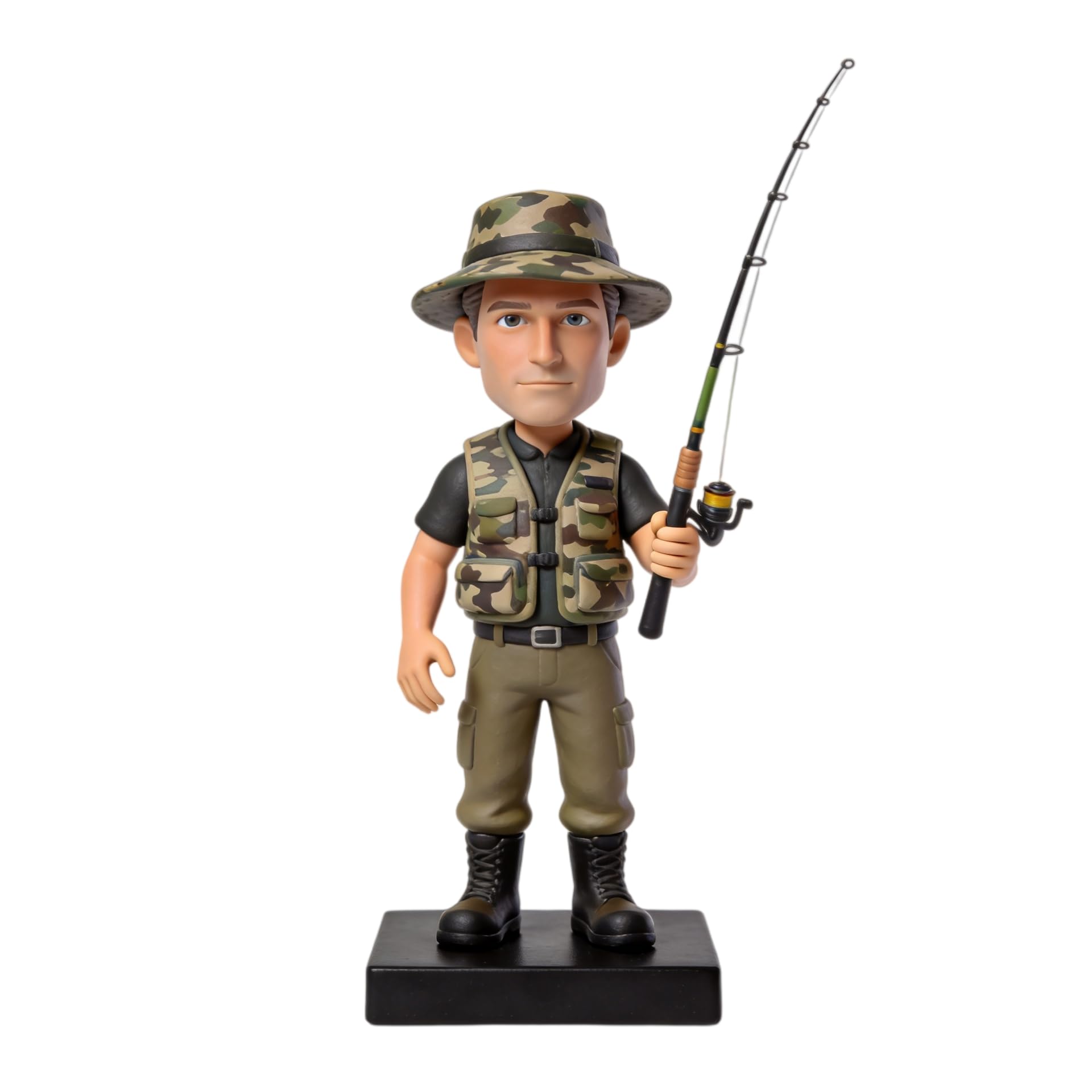 Figurine 3D personnalisée à partir de la photo, Bobbleheads pour pêcheur mâle avec canne à pêche, figurine personnalisée sur le thème de la pêche, cadeaux de décoration d'intérieur de bureau pour les