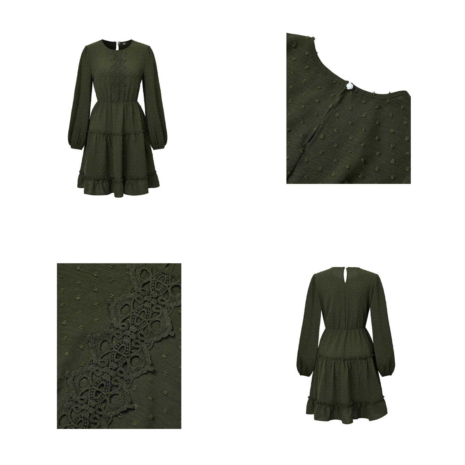 Vestito Lungo Donna Gonna Elegante Casual da Donna, Scollo Tondo, Corsetto, Abiti in Pizzo per Donna, Maniche Lunghe, Scollo A V, Cuciture in Pizzo, Orlo A Strati-Rosso-l