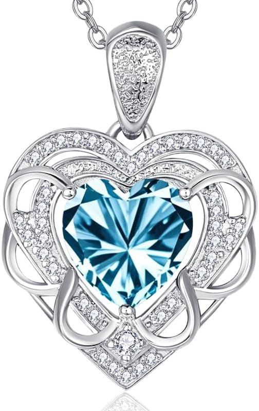 HeartMelody Heart Necklaces for Women Mom 18K/14K Gold/Rose/White Gold Necklace with Love Heart Birthstone Pendant Womens Jewelry Fashion Wedding Anniversary Birthday Gifts for Wife Her