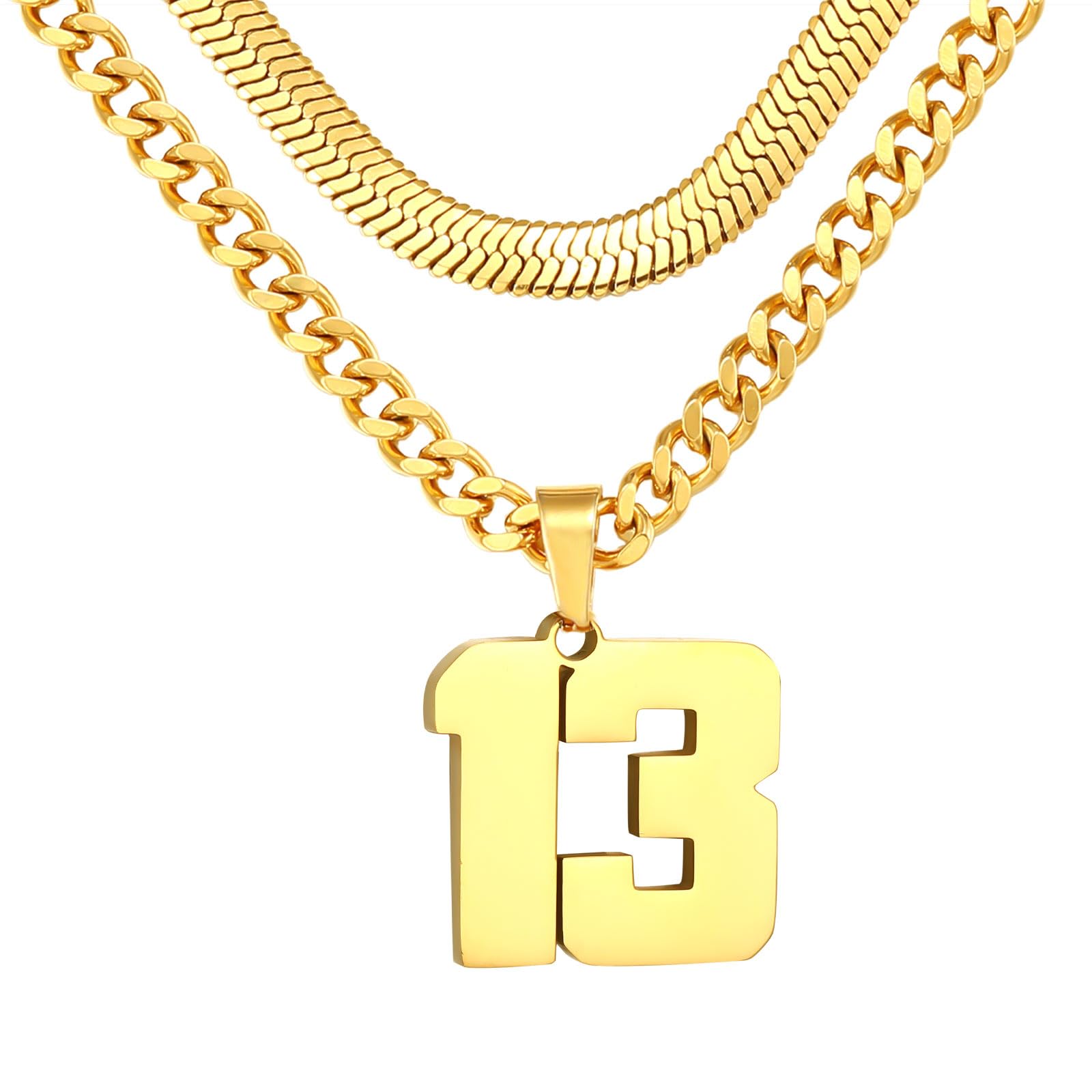 Valentines Day Gifts for Him-Number Necklace for Boys Athlete Kids Number Chain 00-100 Layered Necklace for Men Stainless Steel Number Charm Pendant