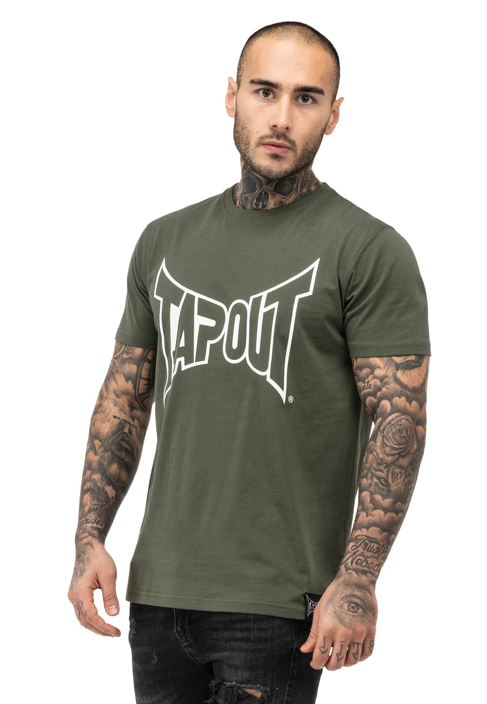 Tapout Men's Lifestyle Basic Tee T-Shirt, Olive/Ecru, M