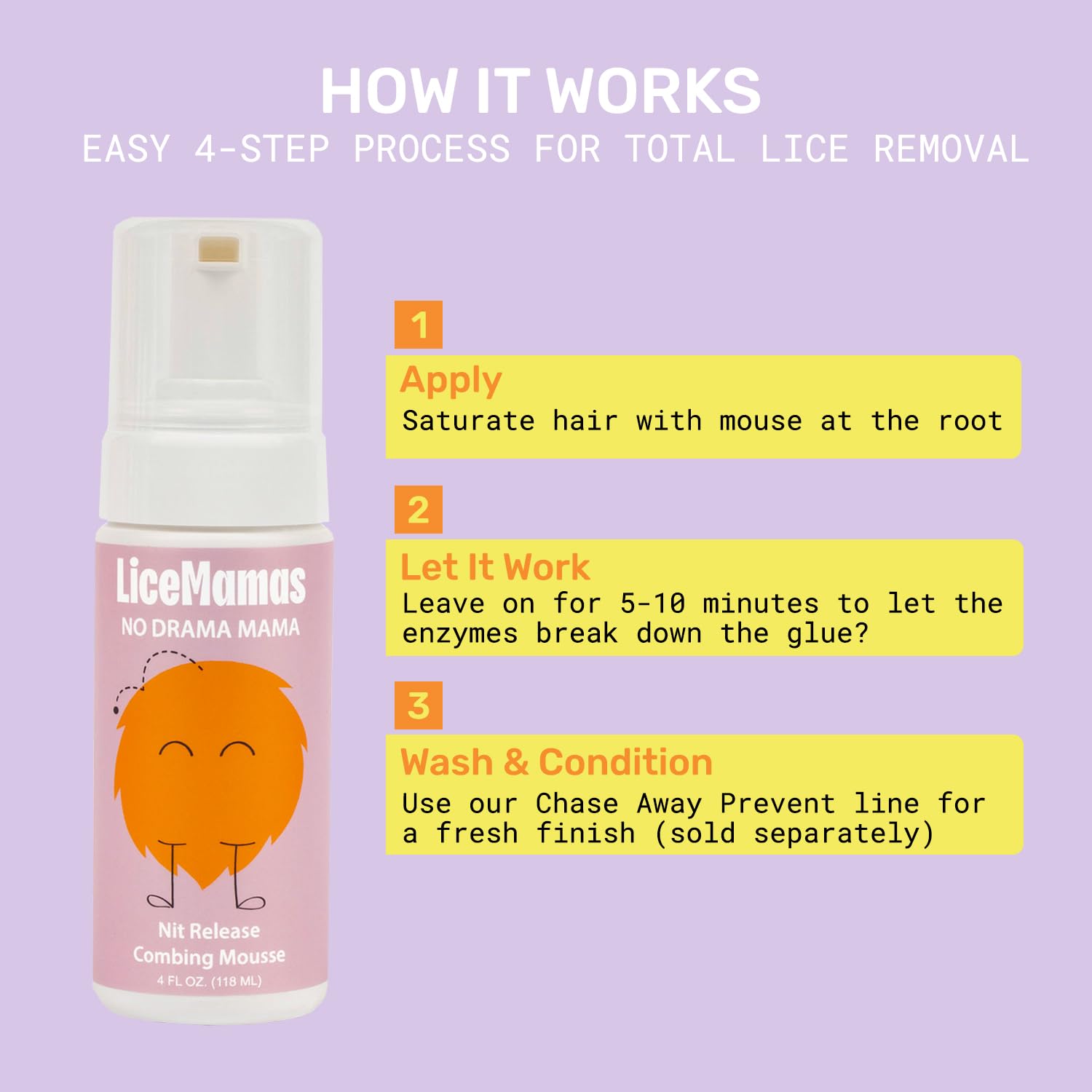 Mousse para un tratamiento eficaz, fórmula eliminadora aprobada por un salón para infestaciones difíciles sin productos químicos agresivos, disuelve el pegamento para facilitar el cuidado del cabello, 4