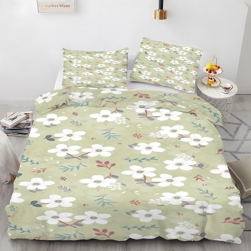 Housse de couette fleurs jaune-vert 120x150 cm avec taie d'oreiller