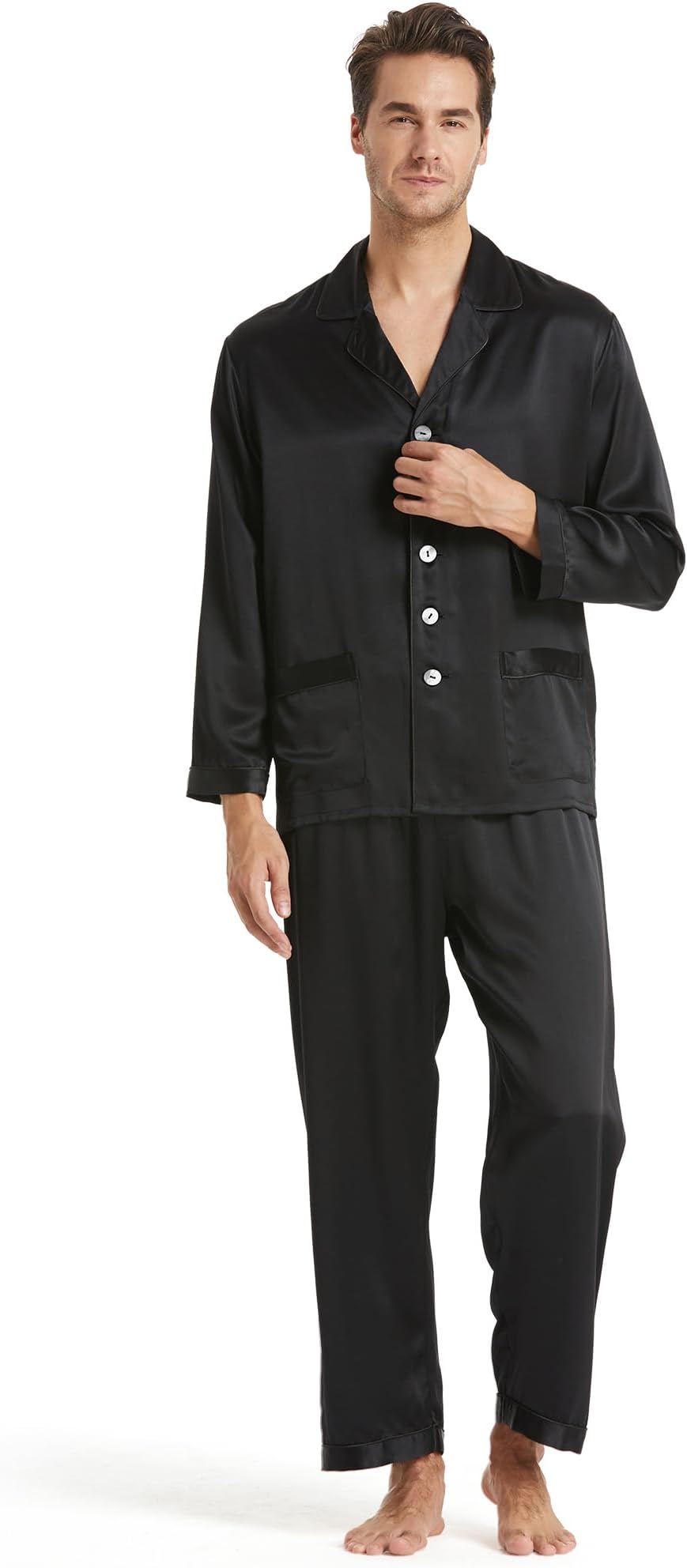 100% Pure Silk Pyjamas Set for Men Long Sleepwear Pyjamas 19 MM Mulberry Silk Lightweight Male Pjs-for Gifts Or Treat Yourself