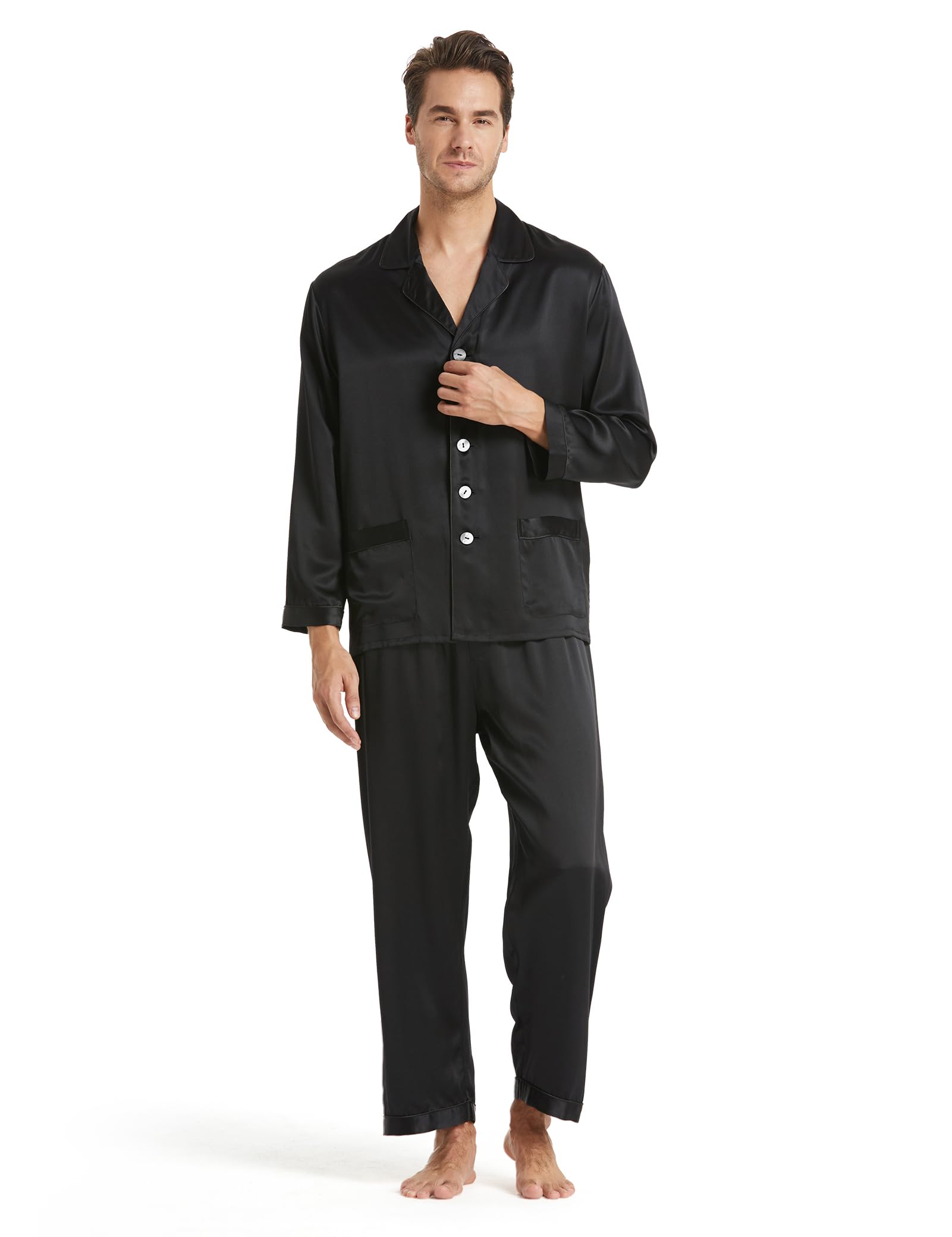 100 Pure Silk Pyjamas for Men Set Long Sleepwear Pyjama Set 19 MM Mulberry Silk Lightweight Male Pjs-for Gifts Or Treat Yourself