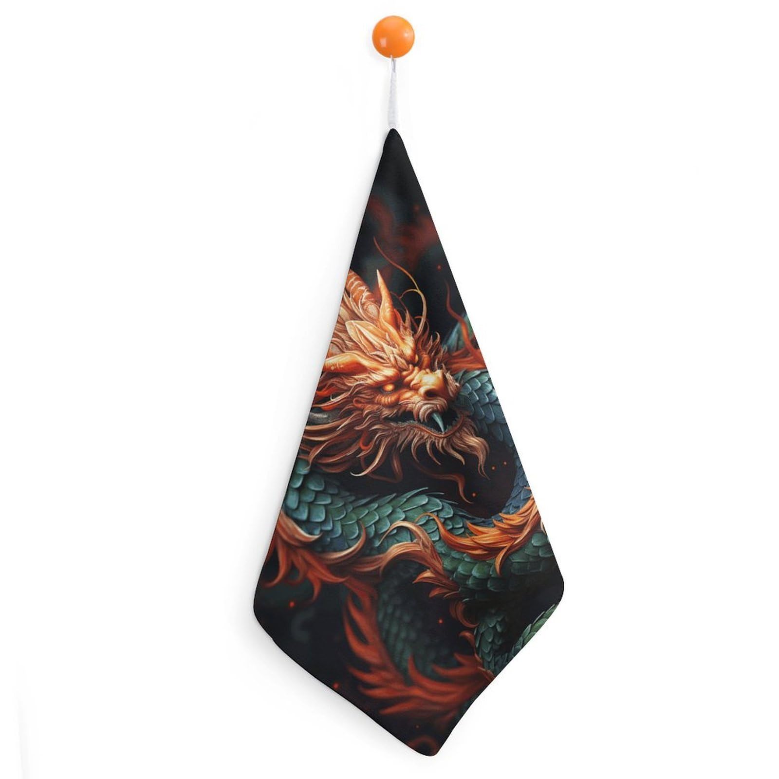 FodPand Chinese Dragon Hand Towels with Hanging Strap Fade Resistant Reusable Face Cloths Premium Dish Cloths Absorbent Washcloth Soft Small Towels for Kitchen Bathroom 11x11in