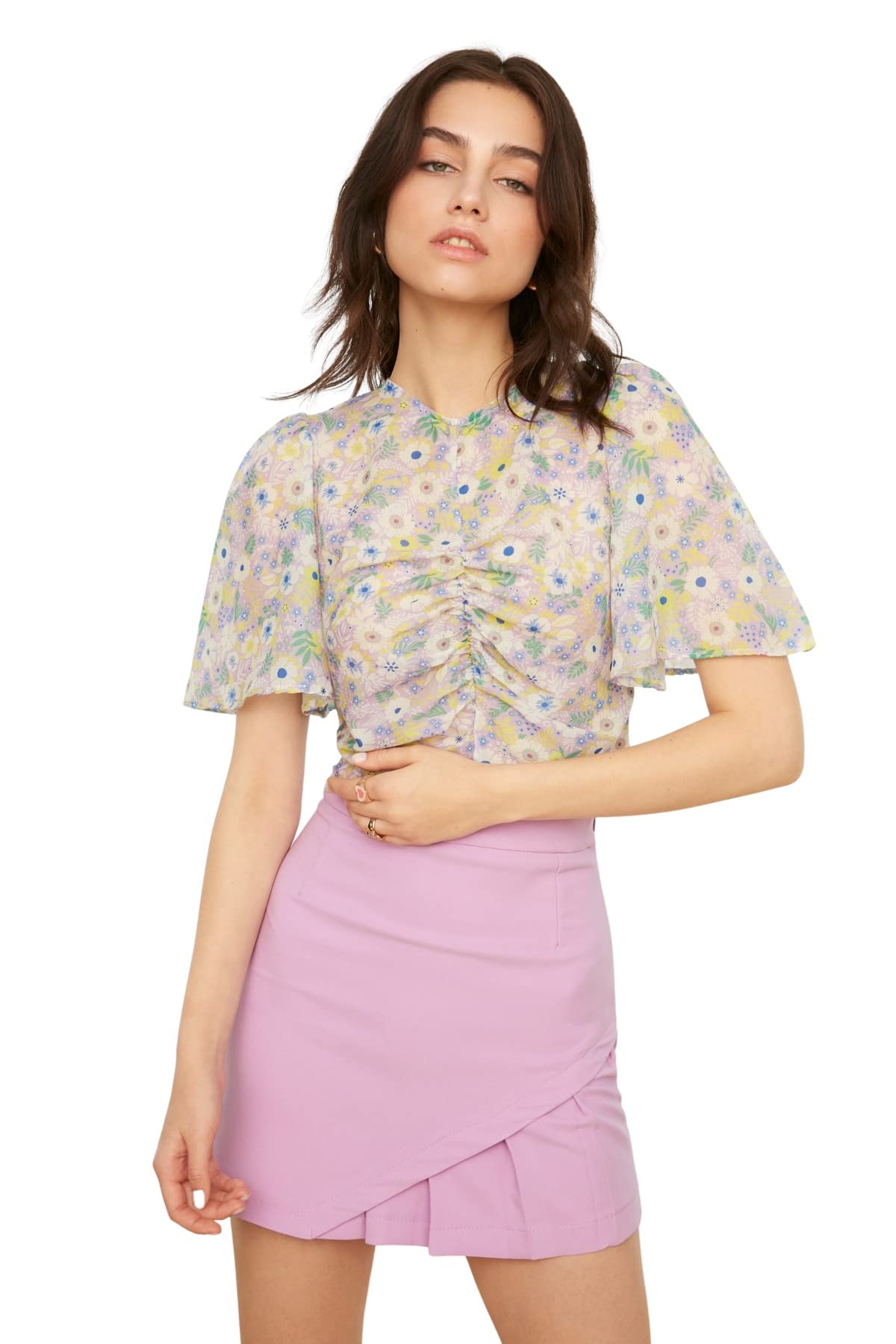 Trendyol Damen Lila Woman Regular Standard Crew Neck Woven Blouse Hemd, 36