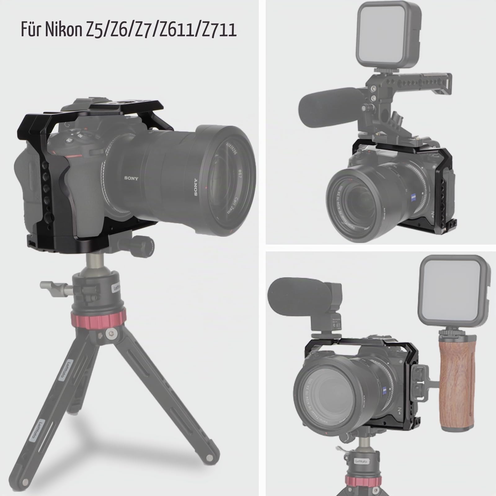 Leftfoto Kamera-Vollkäfig, für Nikon Z6II Z6 Z7II Z7, spiegellos, Verlängerungshalterung, Mikrofonfülllicht, Filmzubehör, mit kaltem Schuh