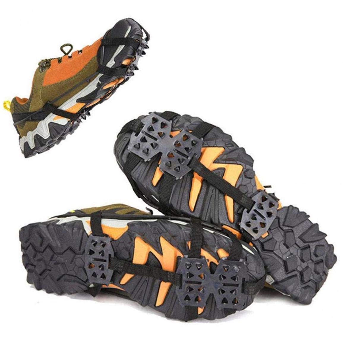 Crampons de Botte de Chaussure Crampons de Traction de Neige Chaussure Crampons antidérapants de Neige 24 Dents Couvre-Chaussures Noir 1 Paire Taille M