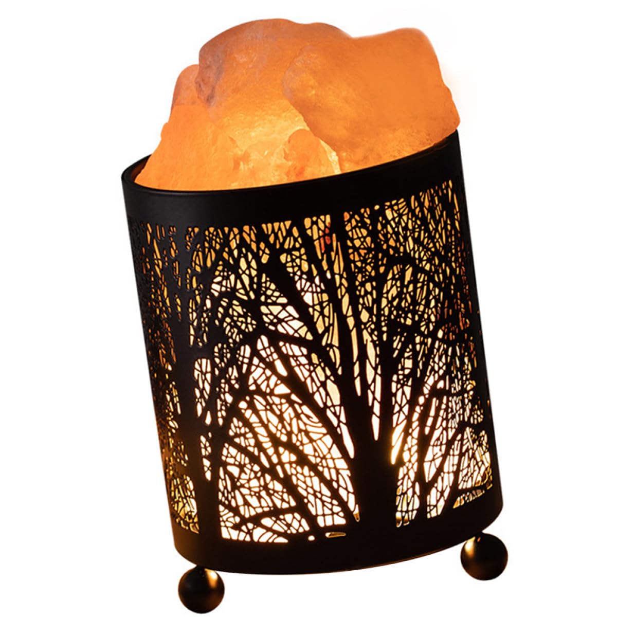 Veemoon Lampe à Sel de L'Himalaya Décorative en Fer Forgé Petite Lampe D’Appoint Rustique pour Bureau et Chambre Veilleuse Compacte Compatible Ac220 Lumière Ambiante Naturelle