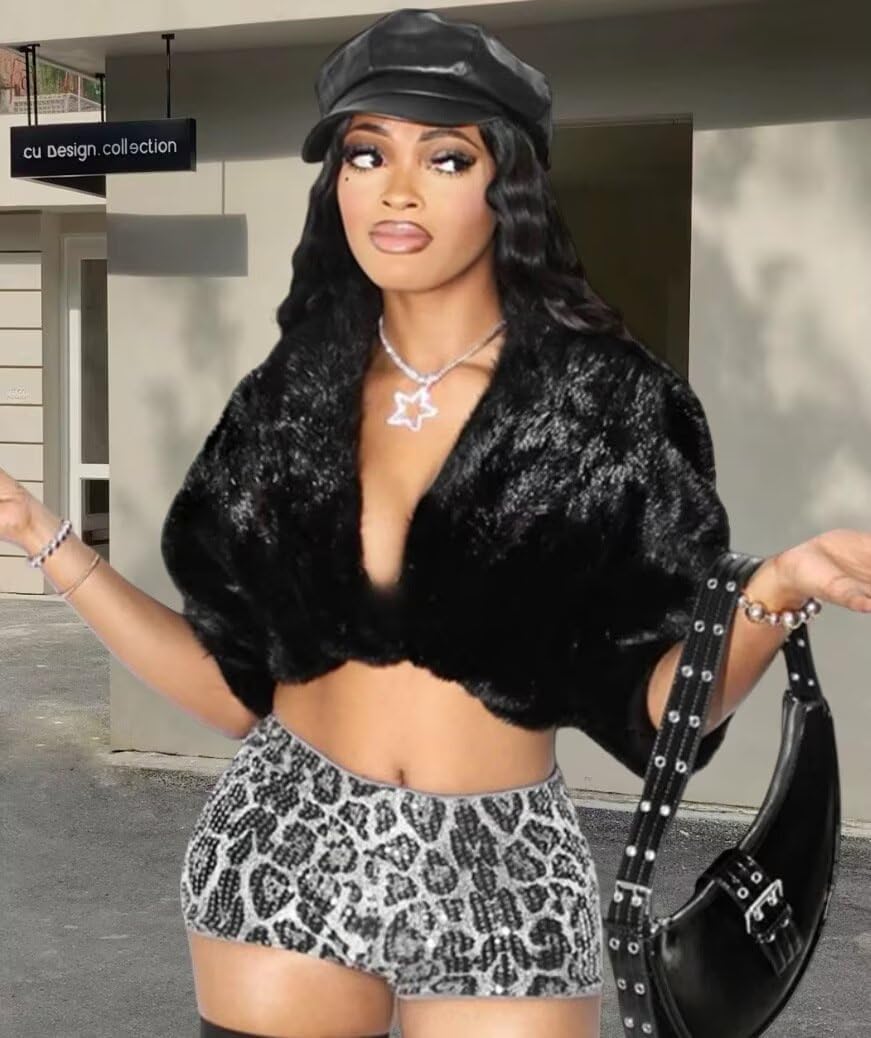 Womens Sequin Shorts Y2k Leopard Printed Sexy Rave Dance Micro Hot Pants Clubwear - Image 4