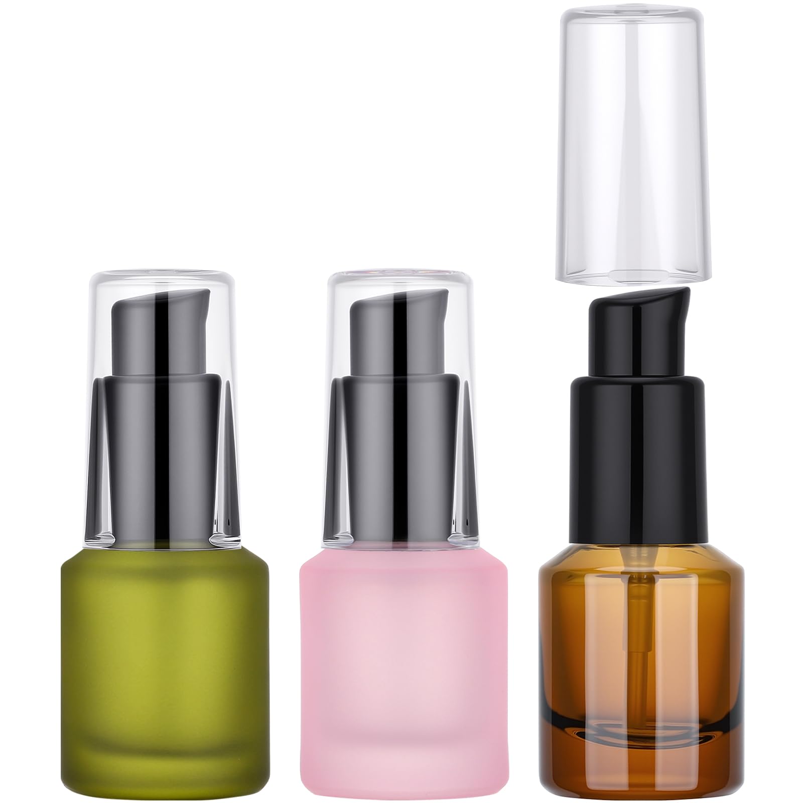 Segbeauty 0.5oz Frosted Glass Pump Bottle Dispenser, 3pcs Empty Travel Size Bottles with Pump, 15ml Refillable Travel Lotion Container, Mini Liquid Containers for Creams Oils Bottle in Mixed Color