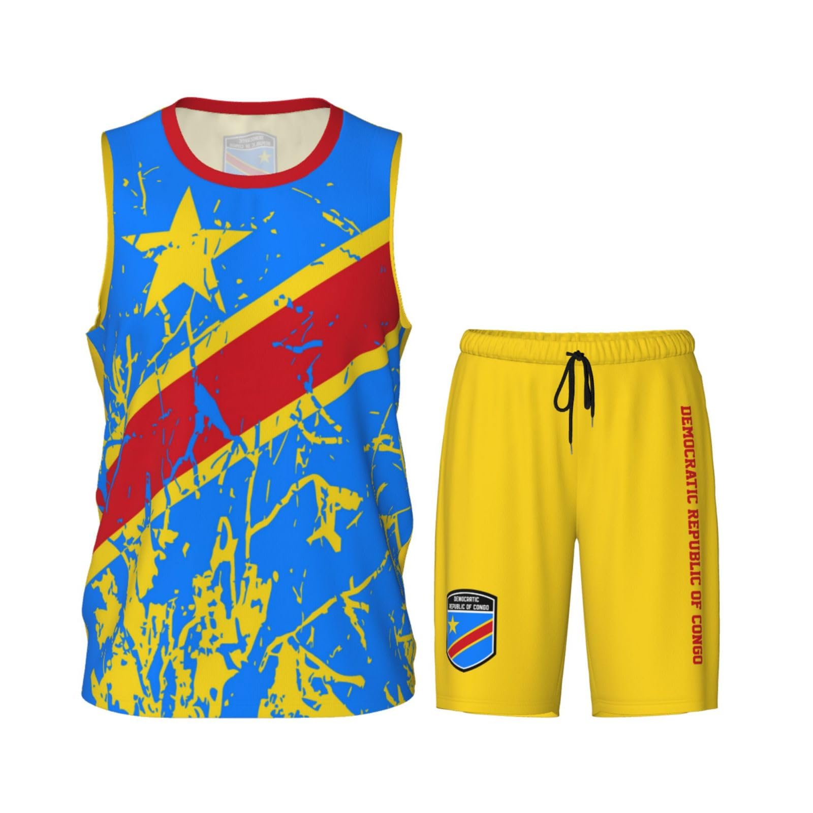Democratic Republic of Congo Flag Grain (3) Basketball Jersey Uniform Suit for Men Adults Training Athletic Set