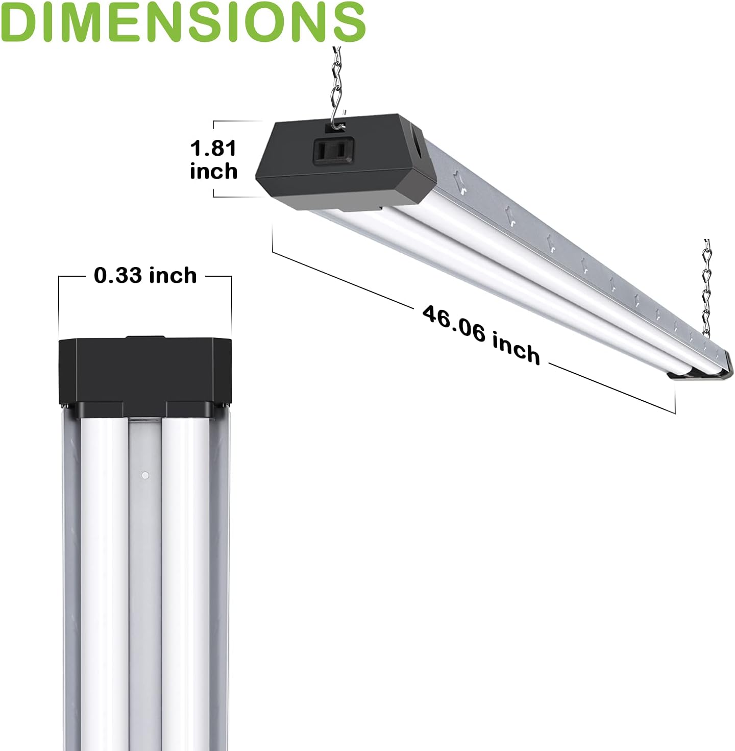 hykolity 4 Pack 4FT LED Shop Light, Linkable Utility Shop Lights, 42W, 5000K Daylight Shop Light for Garages, Workshops,hanging or FlushMount, Power Cord W/ Built-in ON/Off Switch, ETL, Black