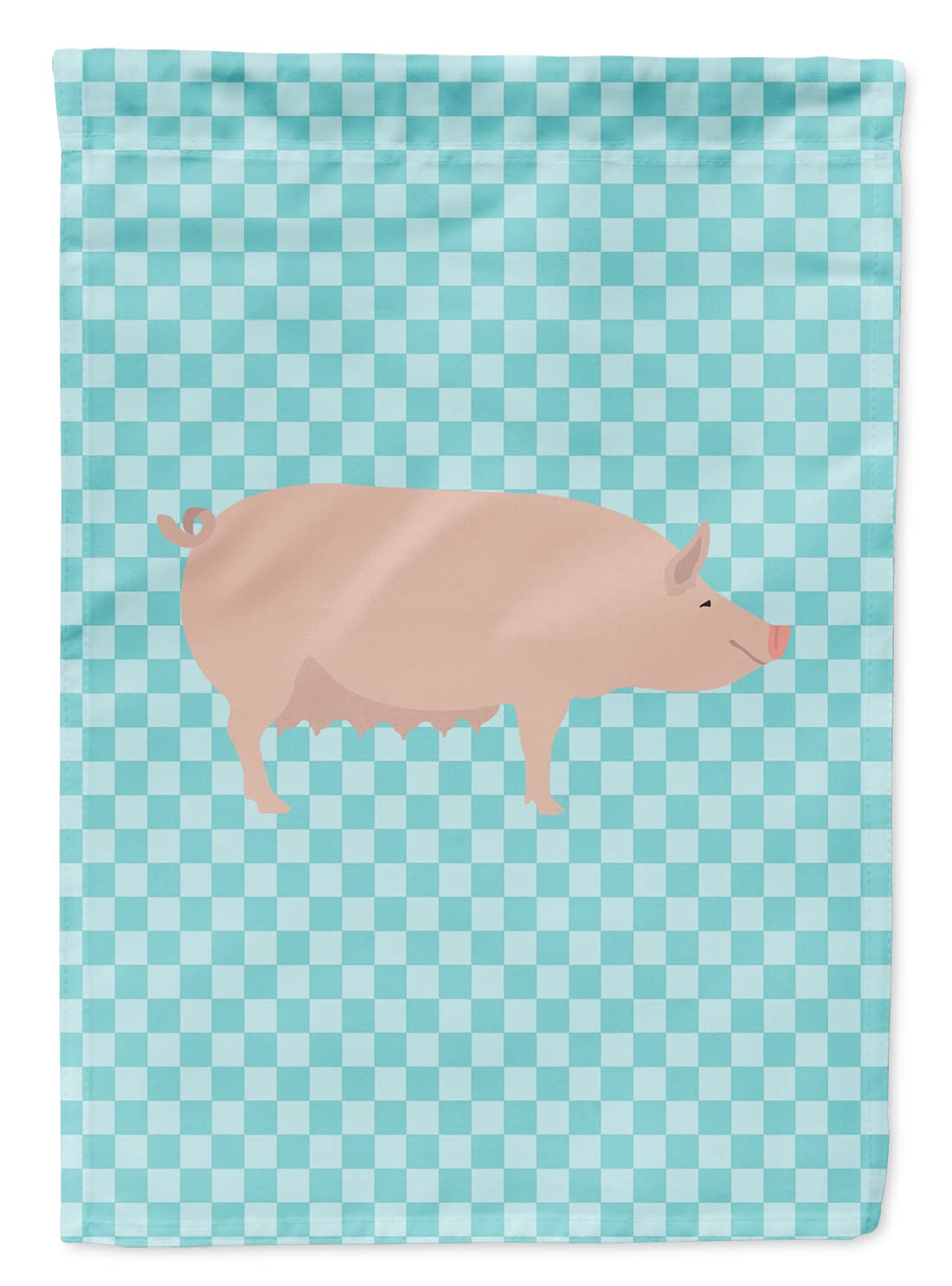 Drapeau de jardin cochon blanc et carreaux bleus Caroline's Treasures BB8112GF